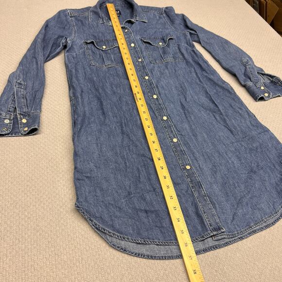Gap Denim Pearl Snap Shirt Dress Womens Small Blue Western Cowgirl Classic - Picture 8 of 8